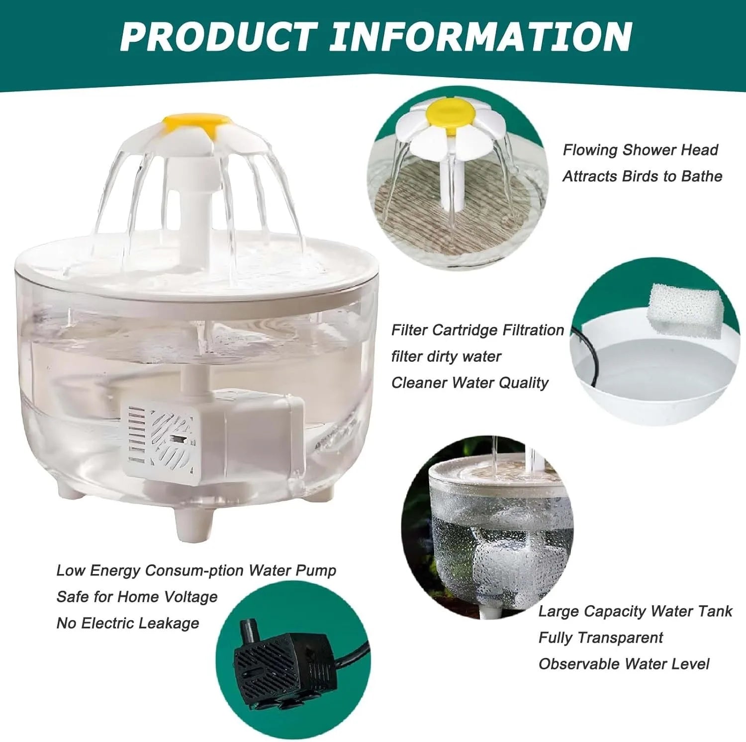 Indoor Bird Bath Fountain Automatic Shower
