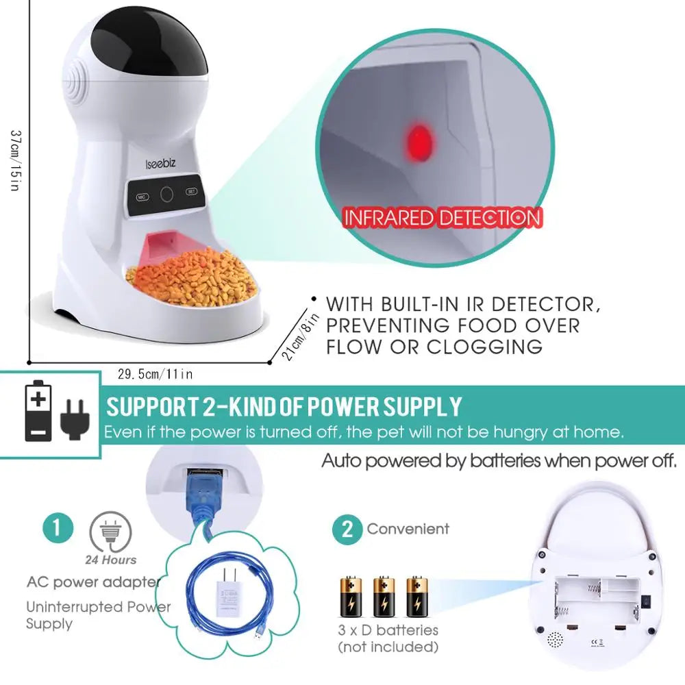 3L Automatic Schedule Pet Dog Cat Feeder With Voice Record
