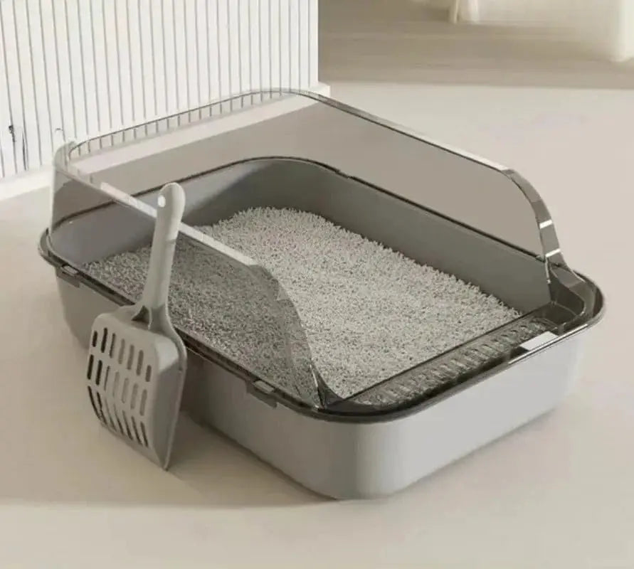 Semi-Enclosed Cat Litter Box with Splashproof High Sides