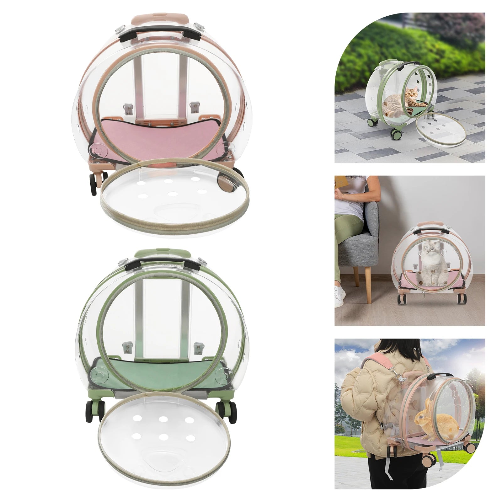 Pink/Green Breathable Pet Dog Cat Carrier with Wheels