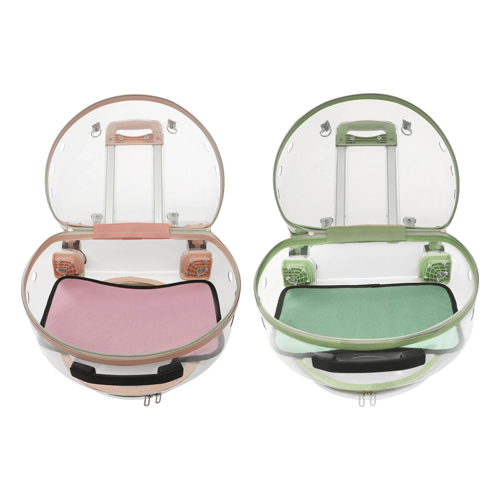 Pink/Green Breathable Pet Dog Cat Carrier with Wheels