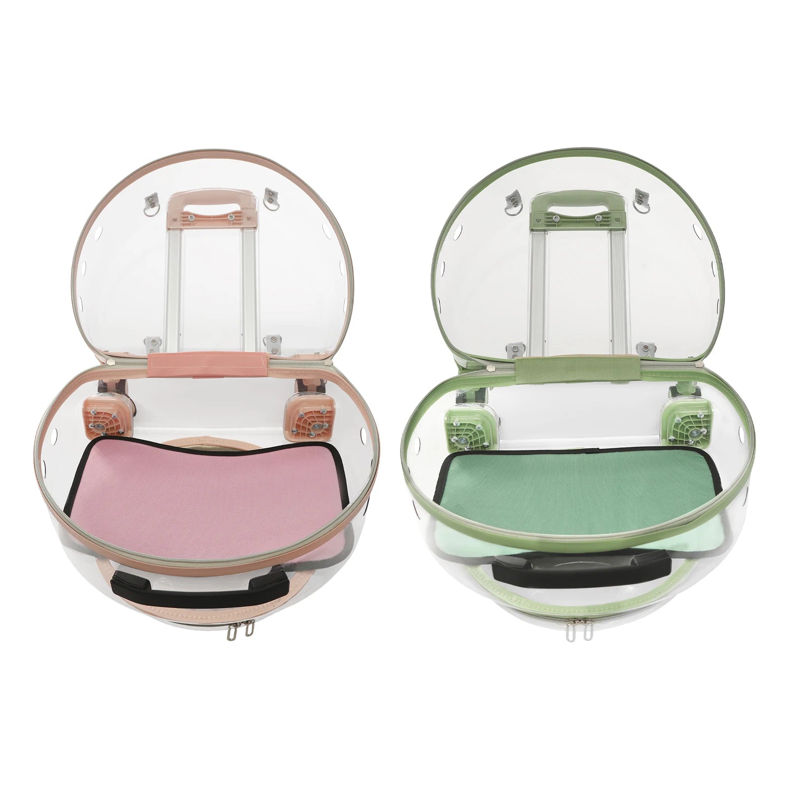 Pink/Green Breathable Pet Dog Cat Carrier with Wheels