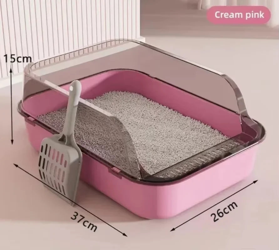 Semi-Enclosed Cat Litter Box with Splashproof High Sides