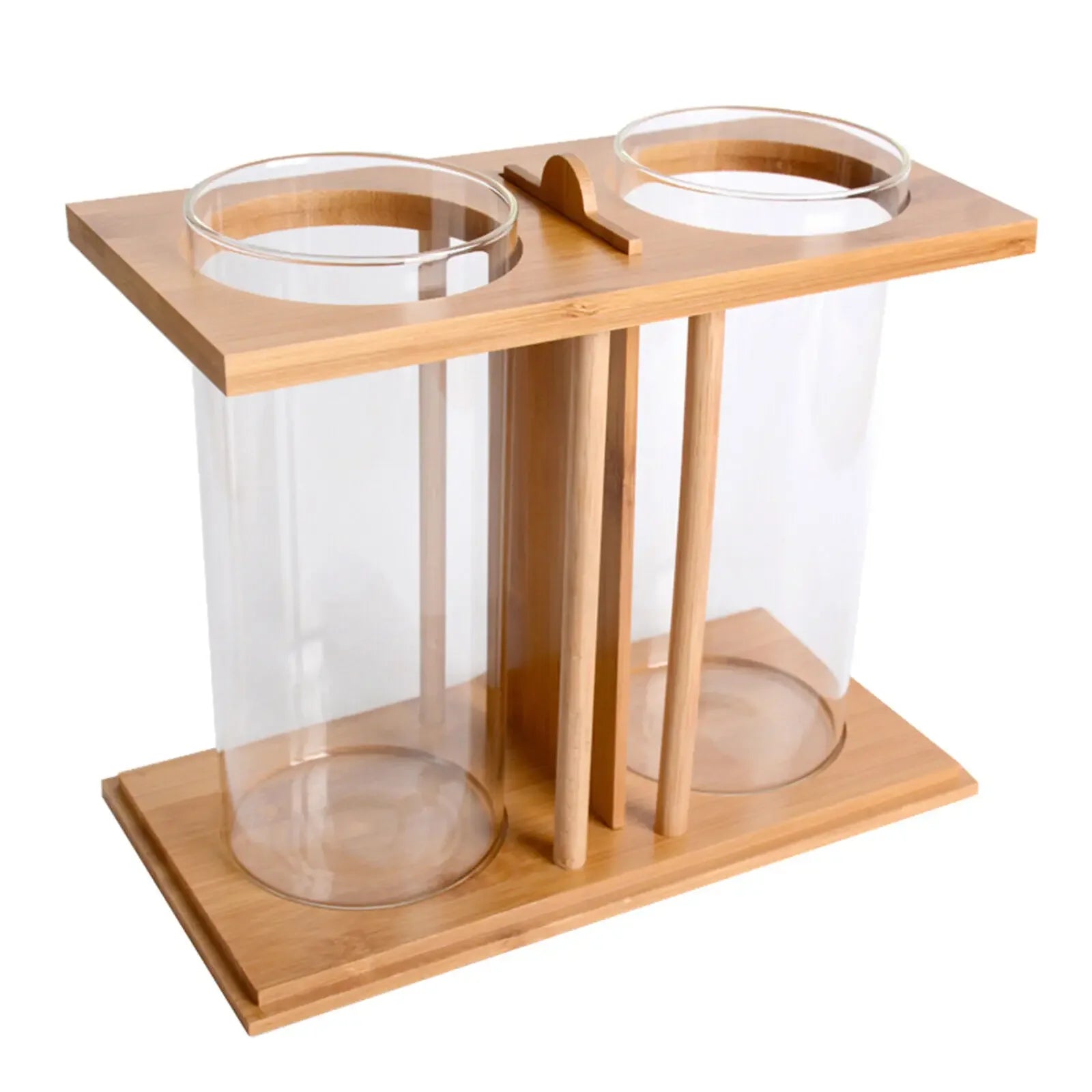 Dual Glass Betta Fish Tank with LED Light Bamboo Base