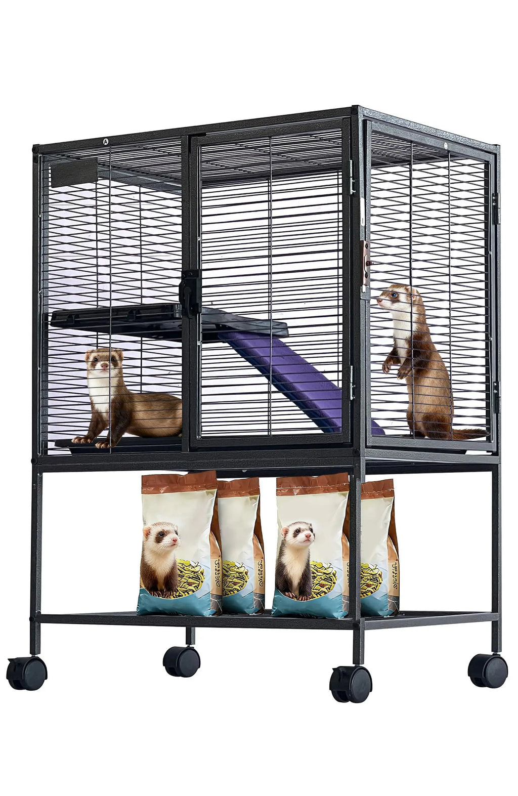 Multi-Level Metal Small Animal Cage with Ramp & Storage