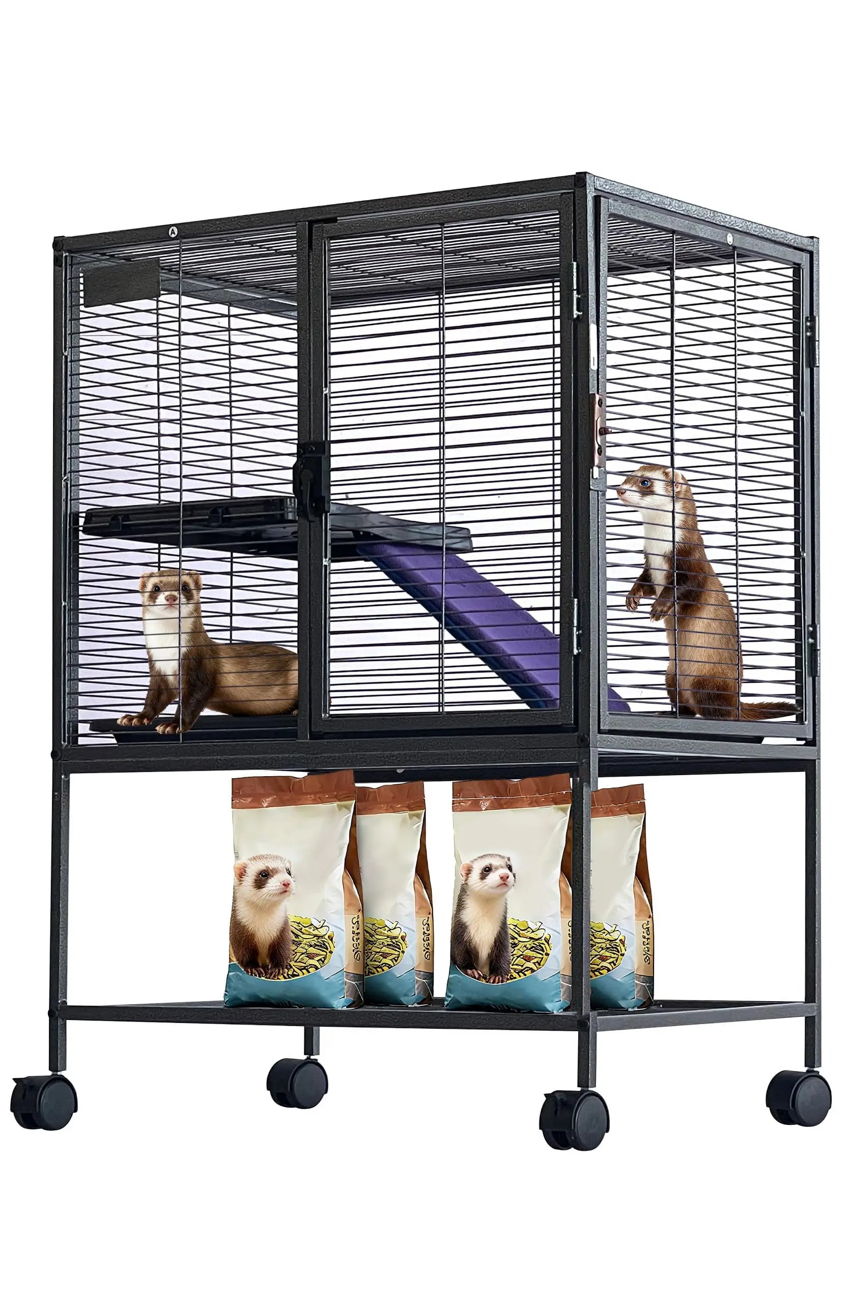 Multi-Level Metal Small Animal Cage with Ramp & Storage