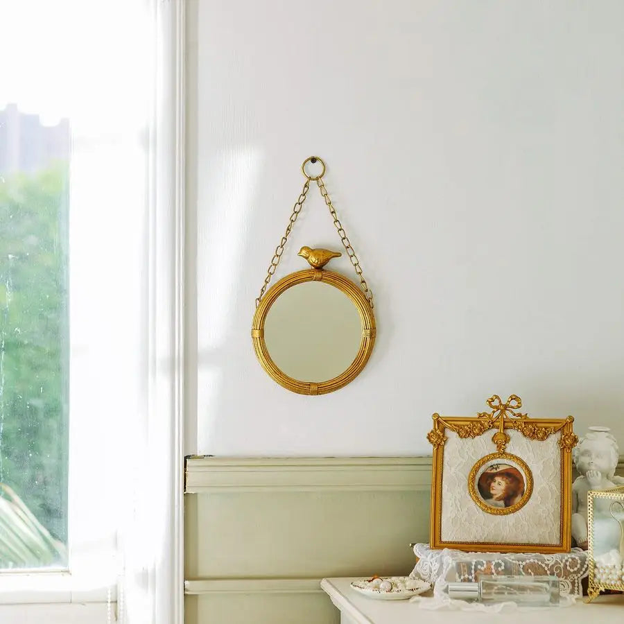 6.7 In Decorative Bird Small Hanging Vintage Mirror