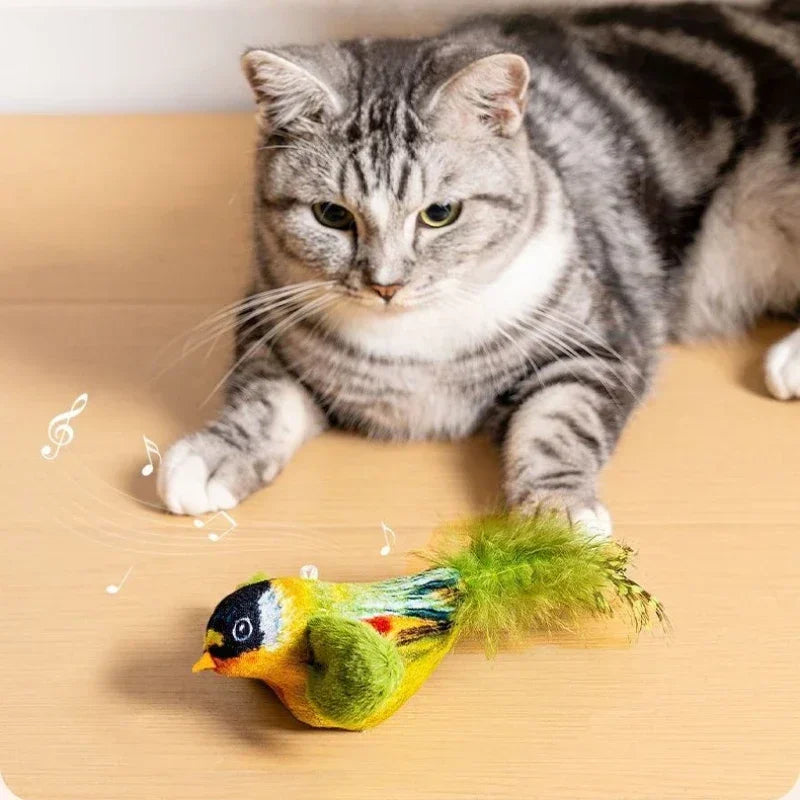 Wall Hanging Sound Sensing Realistic Bird Plush Catnip Toy