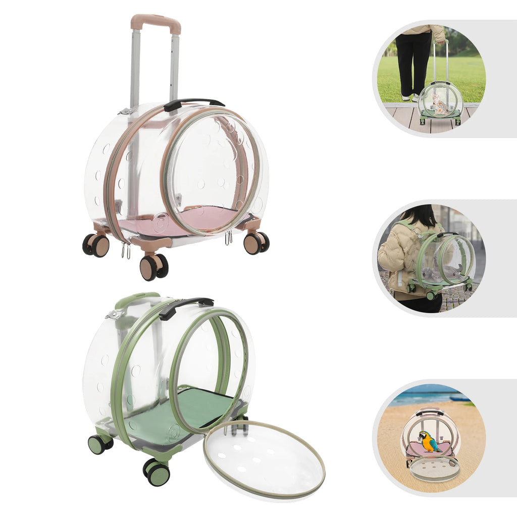 Pink/Green Breathable Pet Dog Cat Carrier with Wheels