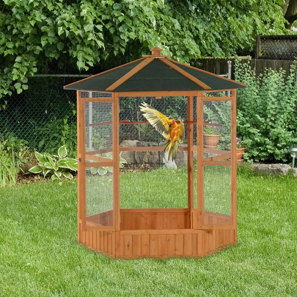 69" Large Wooden Hexagonal Outdoor Bird Cage
