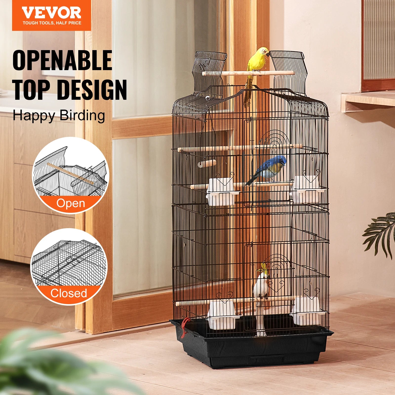 Double Door Large Bird Cage with Swing & Perch
