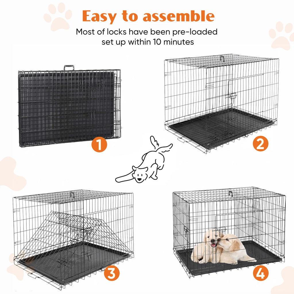 48 In Double Door Folding Metal Dog Cage
