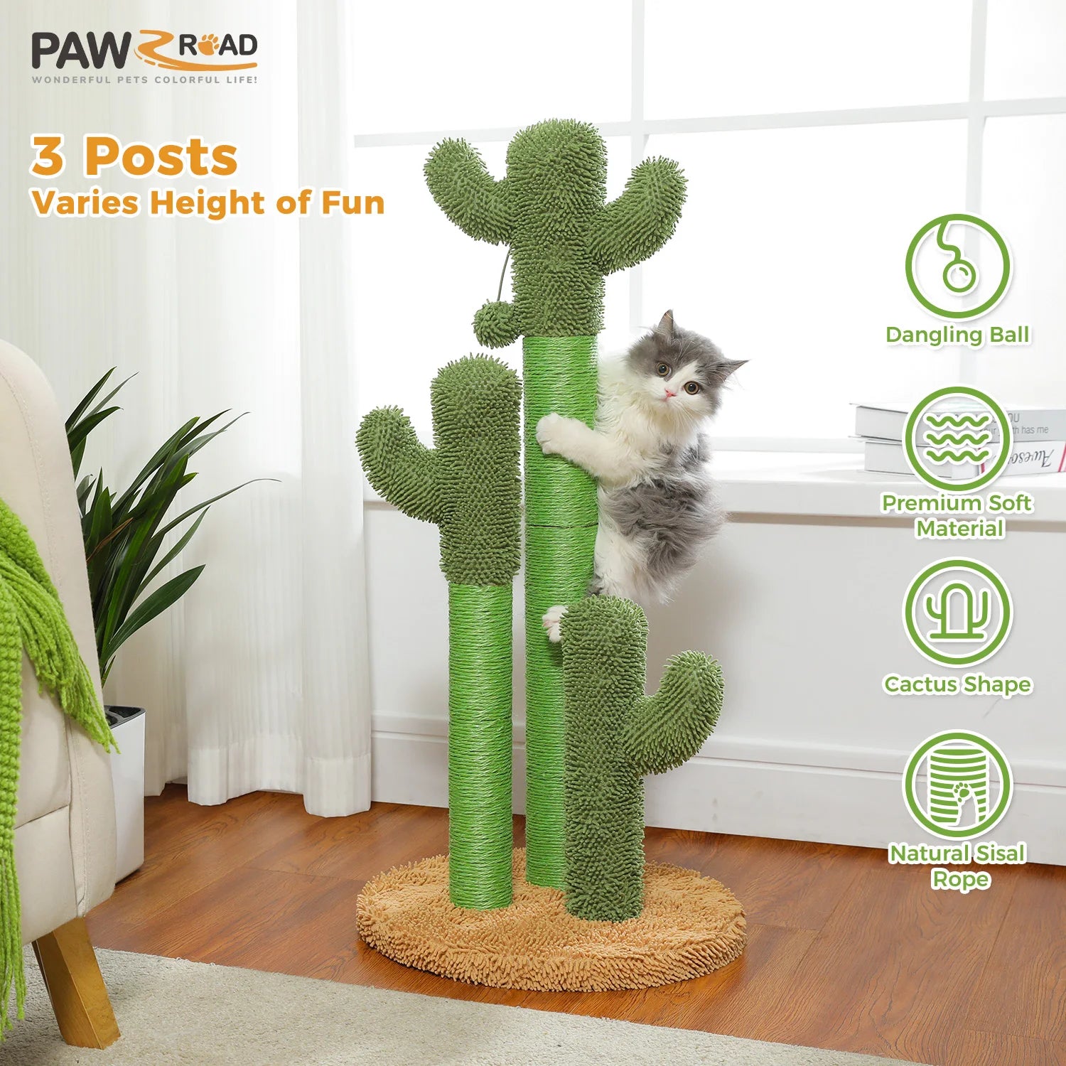 Cactus Triple Scratching Post for Indoor Cats