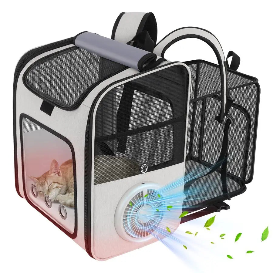 Backpack Pet Dog Cat Carrier with Built-in Cooling Fan & Heating Pad