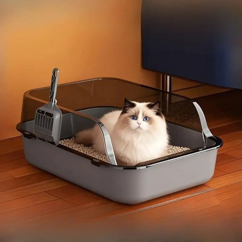 Semi-Enclosed Cat Litter Box with Splashproof High Sides