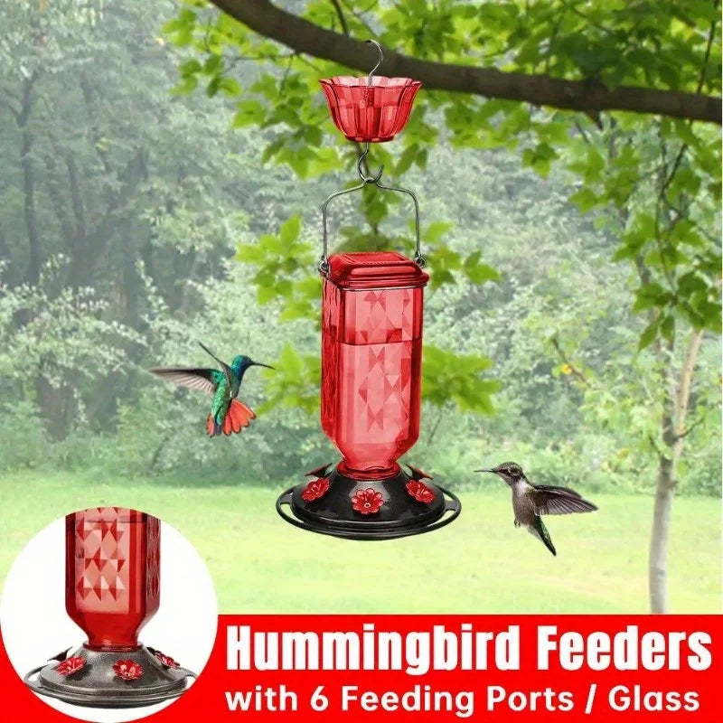 Outdoor Hanging Glass Bird Feeder 6 Ports
