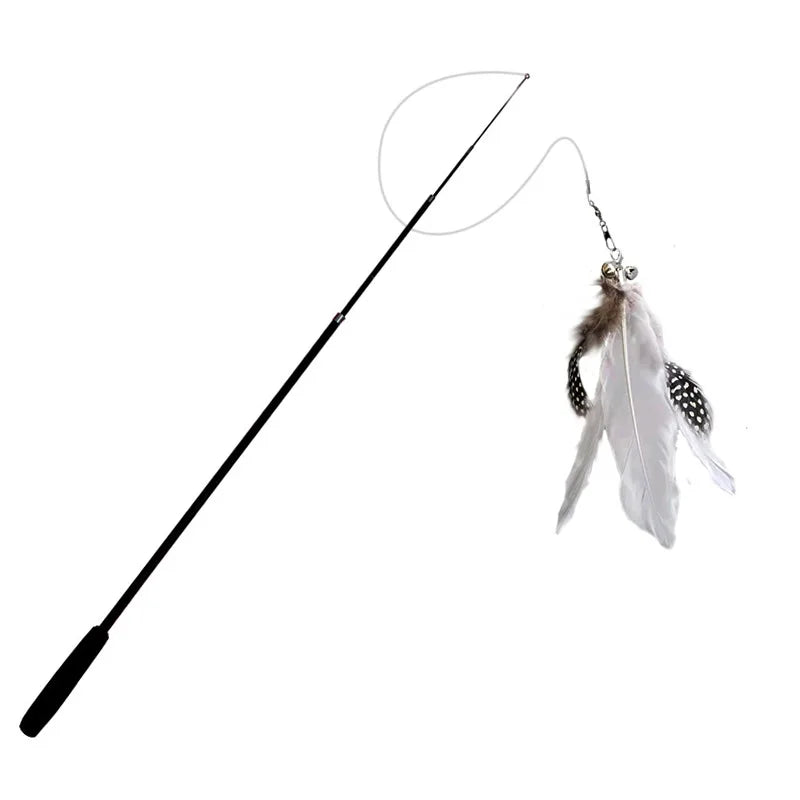 Extended Telescopic Cat Play Stick with Feathers 1.8m