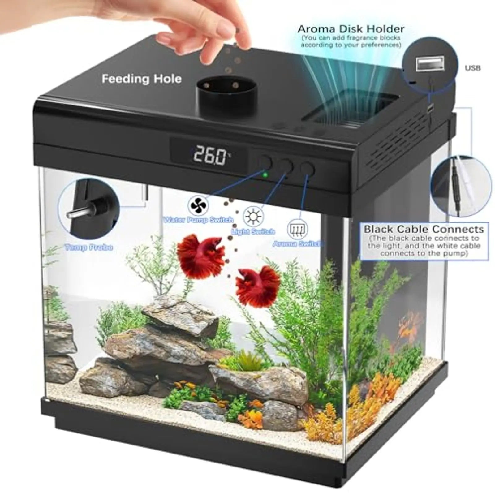 3.7 Gallon Aquarium Starter Kit 10-Color Lights