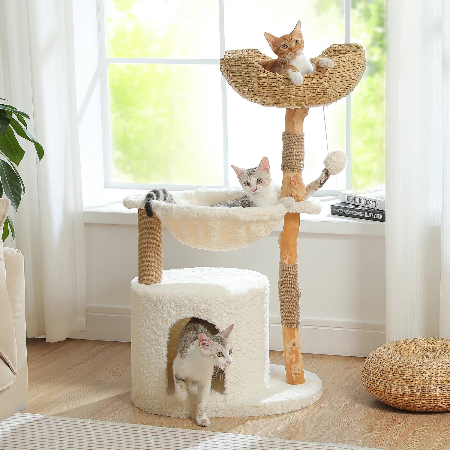 Modern Cat Tree Tower with Wood Scratching Posts