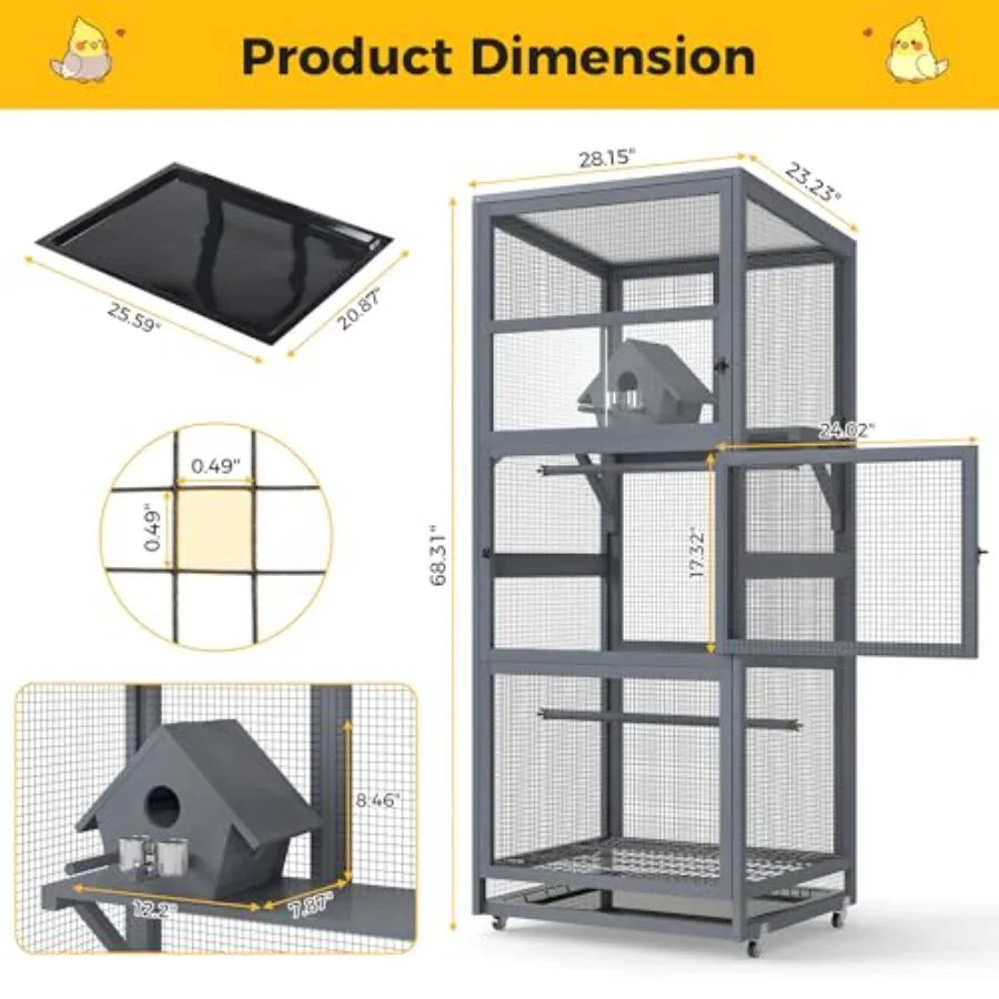Outdoor/indoor Wooden Bird Cage with Wheels