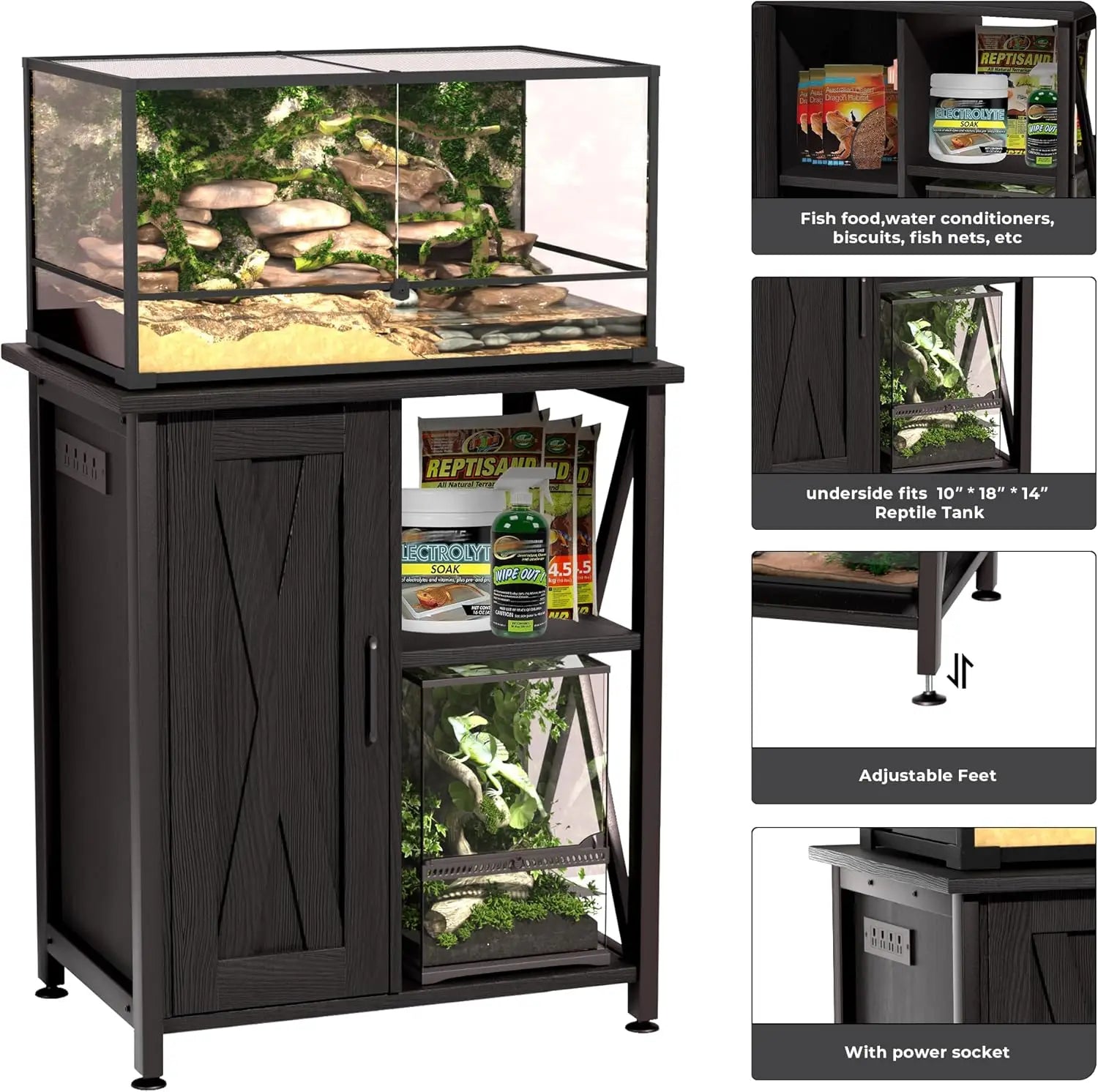 67 Gallon Reptile Tank with Stand & Storage Cabinet 24"x18"