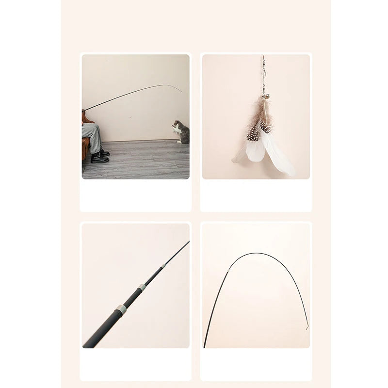 Extended Telescopic Cat Play Stick with Feathers 1.8m