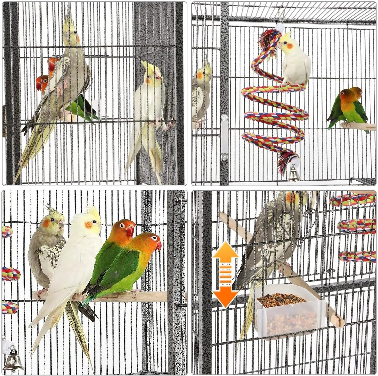 69-Inch Large Black Metal Bird Cage with Wheels