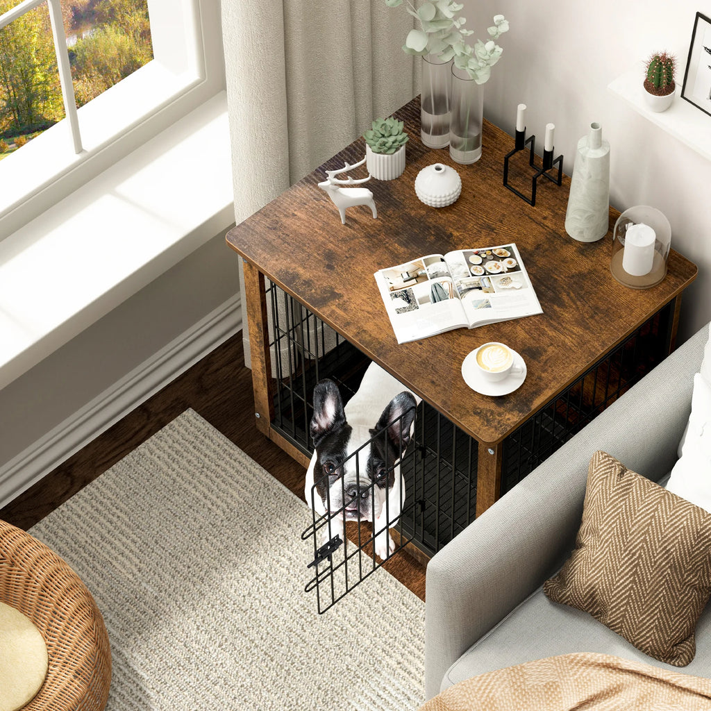 Pet Dog Cage Kennel End Table with 2 Doors