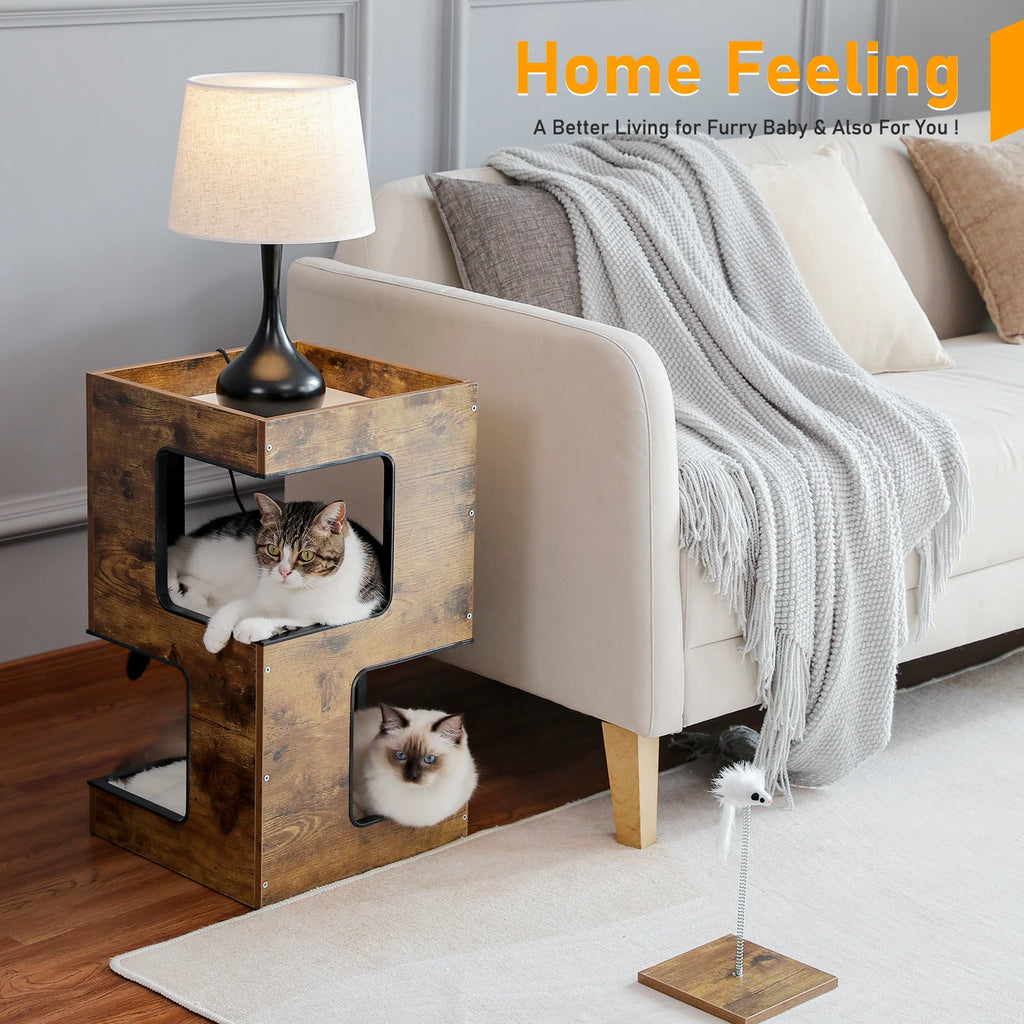 Modern Wood Cat Condo House Bed