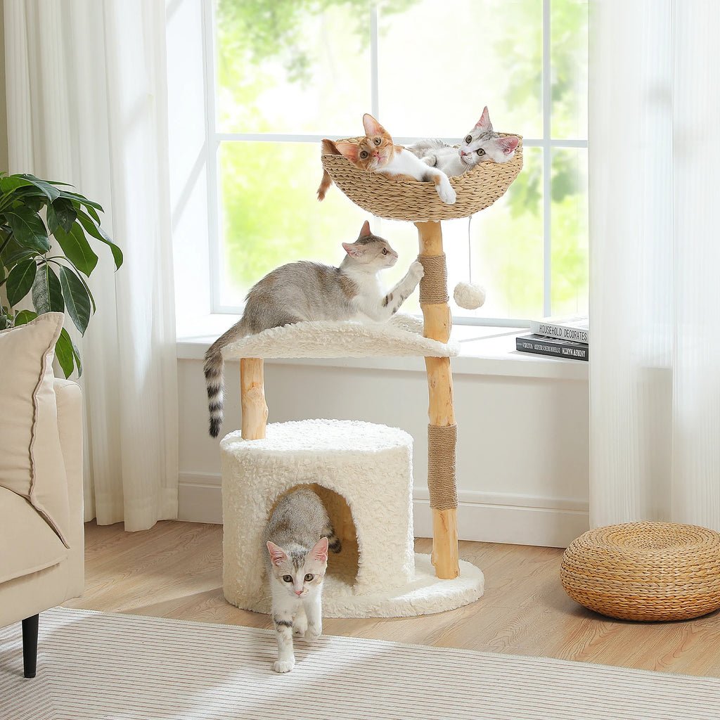 Modern Cat Tree Tower with Wood Scratching Posts