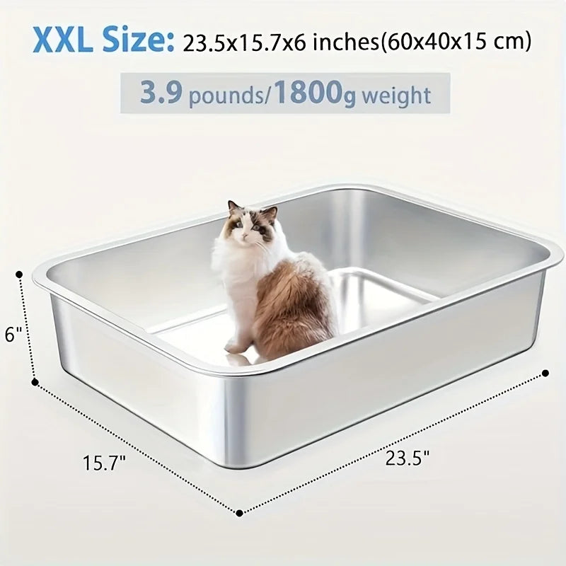 Heavy Duty Large Stainless Steel Cat Litter Box