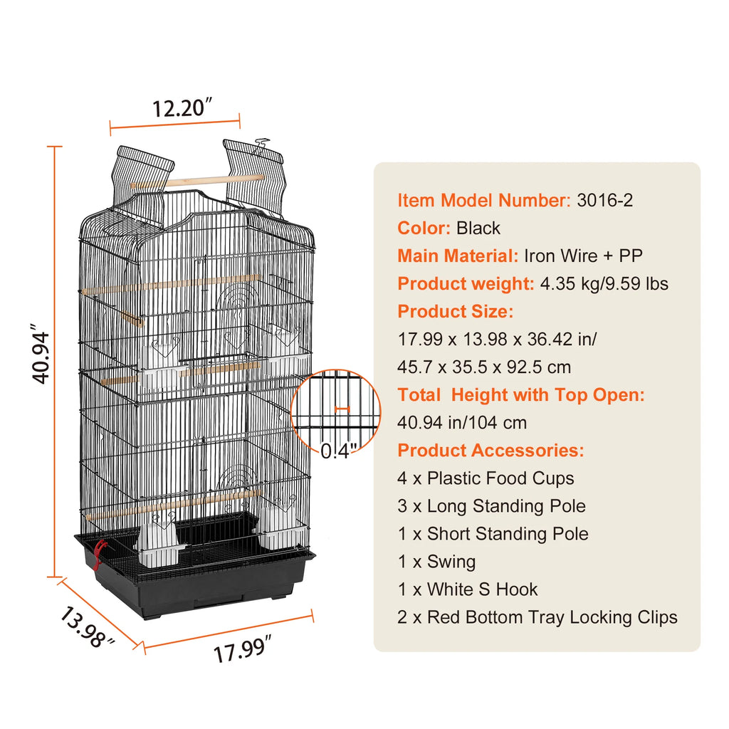 Double Door Large Bird Cage with Swing & Perch