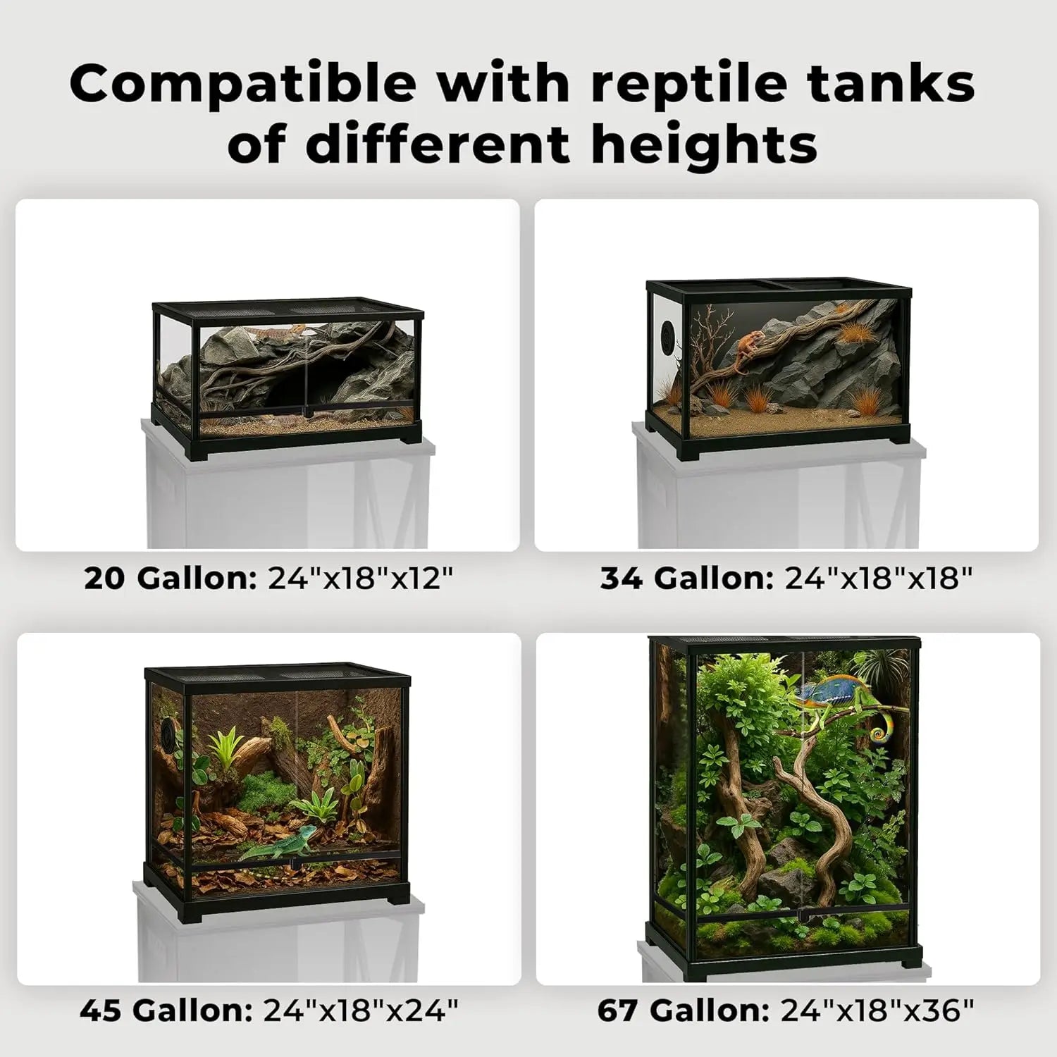 67 Gallon Reptile Tank with Stand & Storage Cabinet 24"x18"