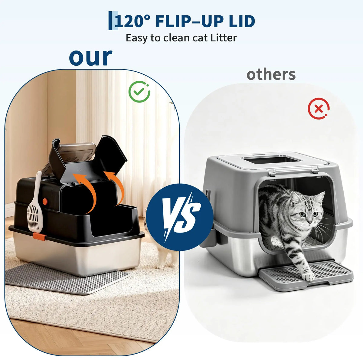 Enclosed Stainless Steel Litter Box With Lid for Cats