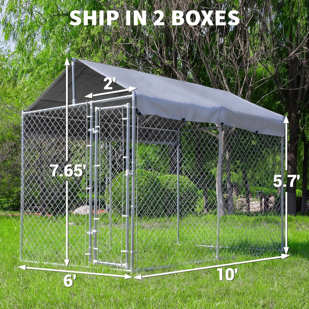 Large Galvanized Dog Kennel Outdoor with Roof