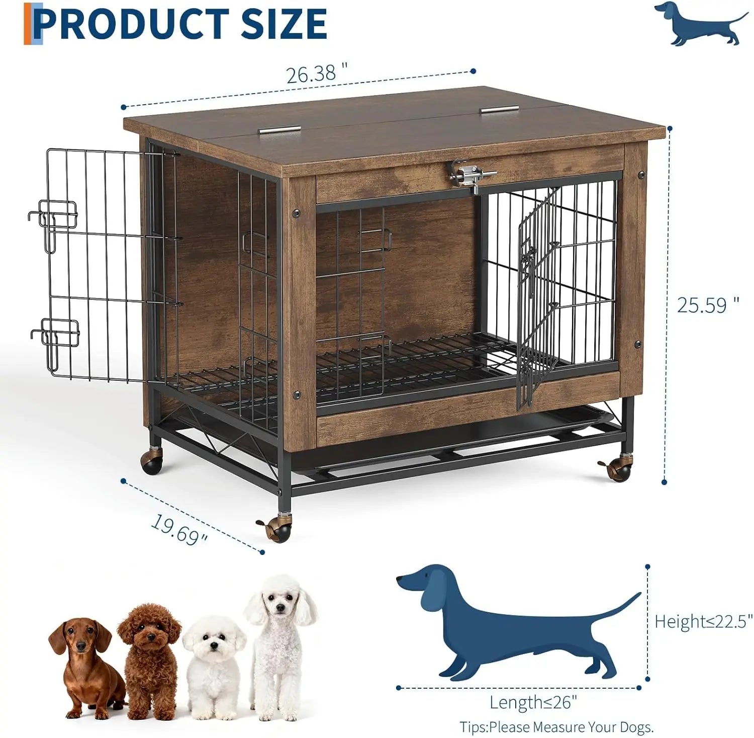 Rustic Dog Crate Furniture with Wheels 26in