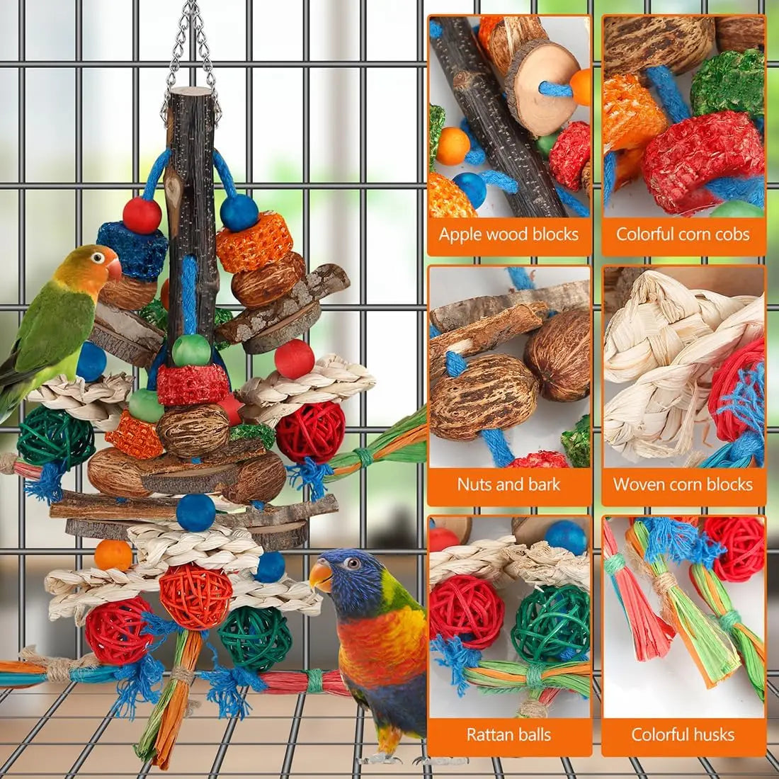 Natural Parrot Chewing Toy for Small to Medium Birds