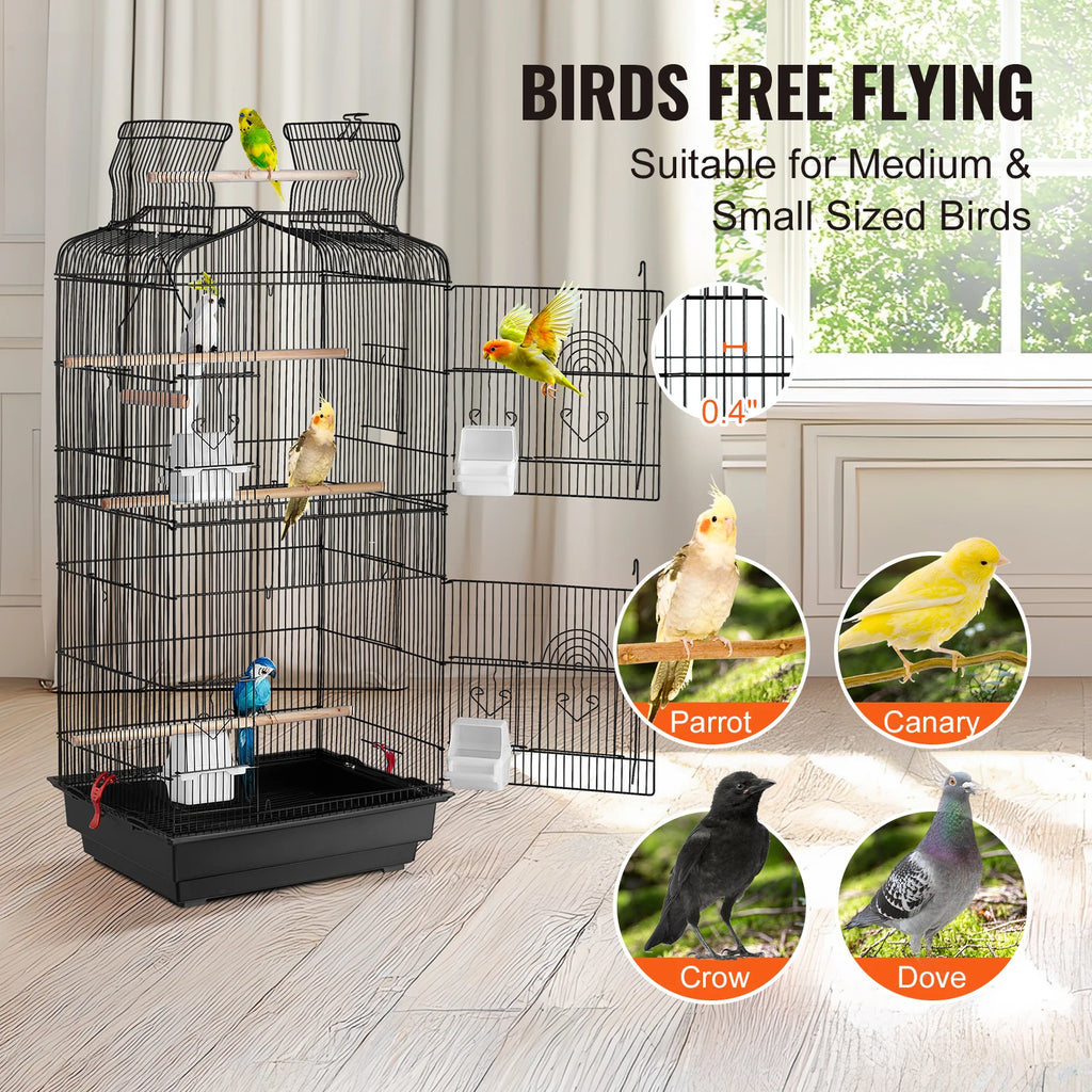 Double Door Large Bird Cage with Swing & Perch