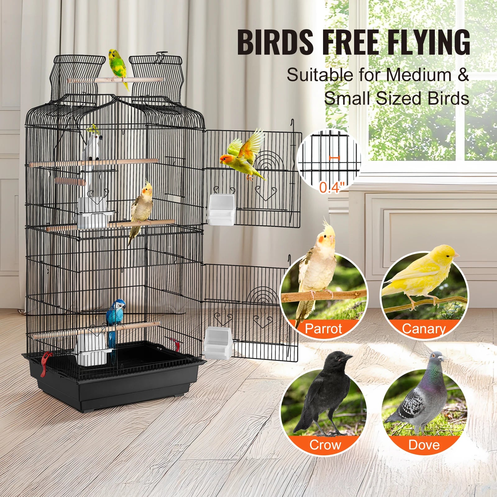 Double Door Large Bird Cage with Swing & Perch
