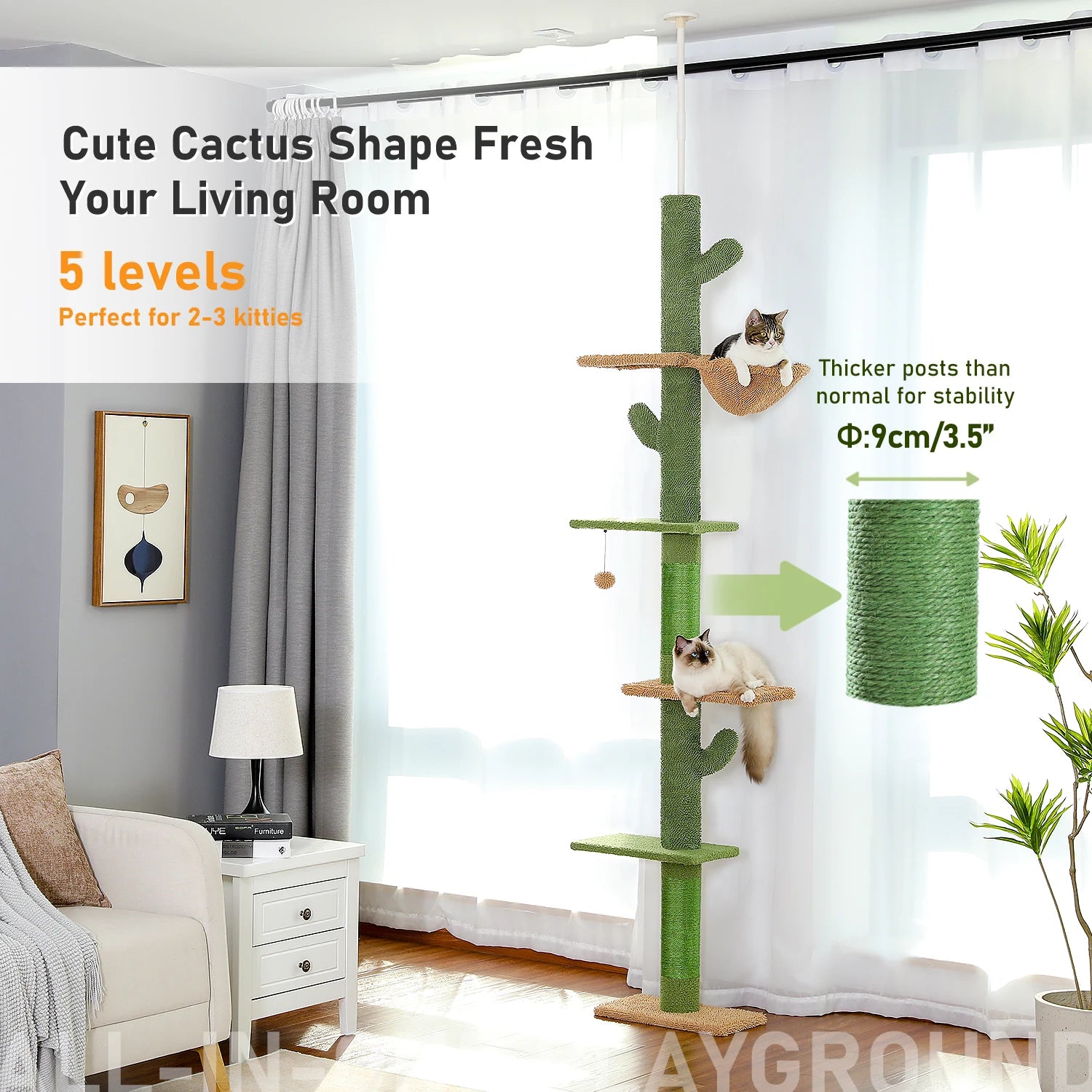 5-Tier Floor to Ceiling Cactus Cat Tower
