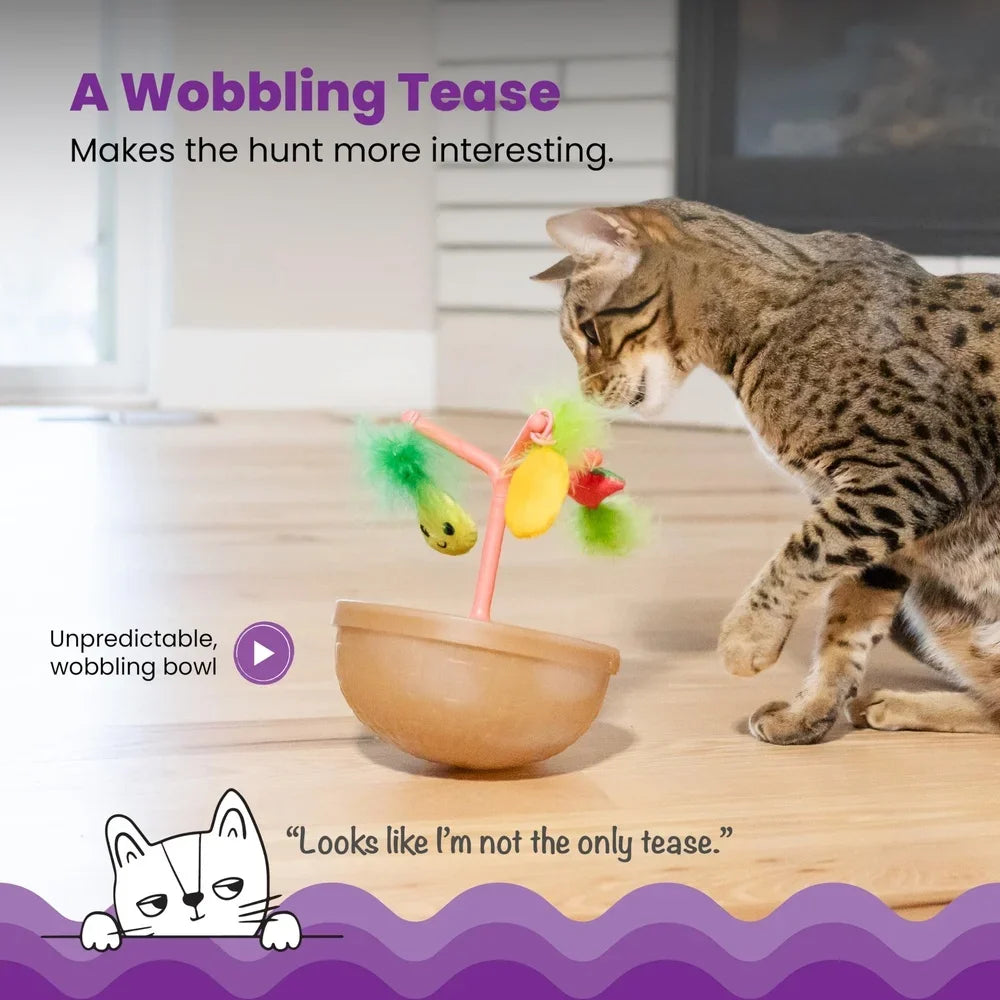 Wobbling Cat Fruit Bowl with 5 Interactive Catnip Toys