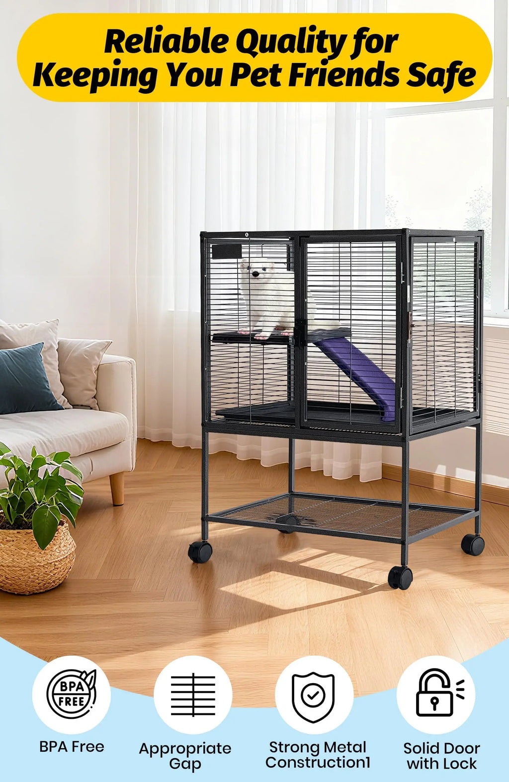 Multi-Level Metal Small Animal Cage with Ramp & Storage