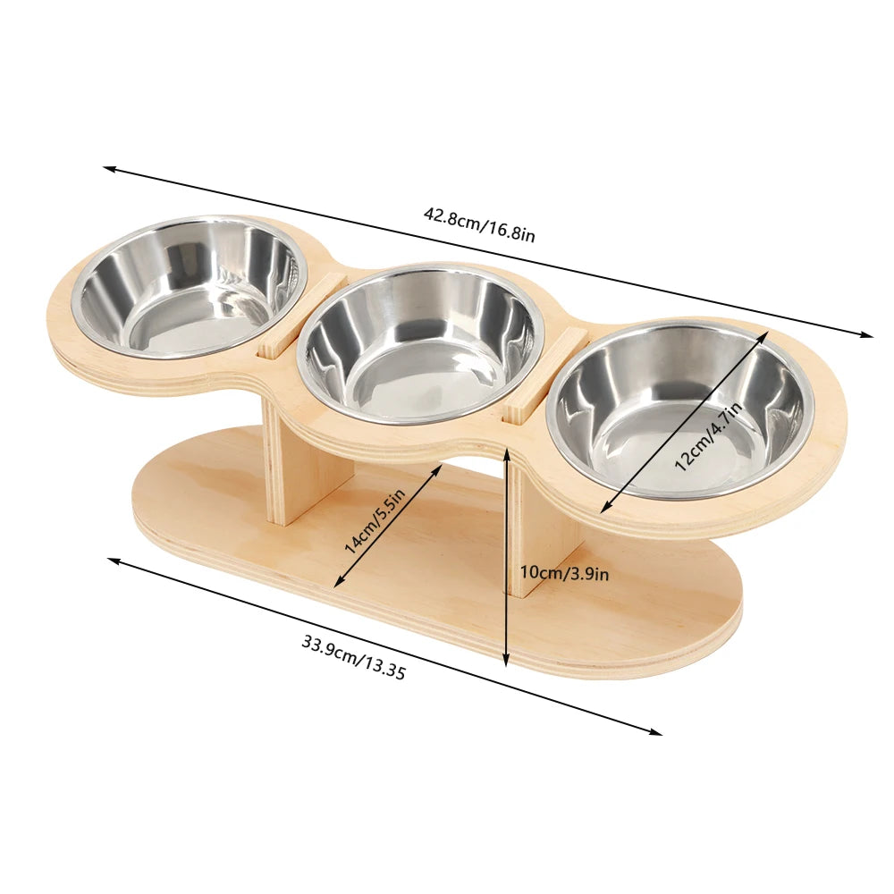 3 in 1 Food & Water Bowls with Wood Stand