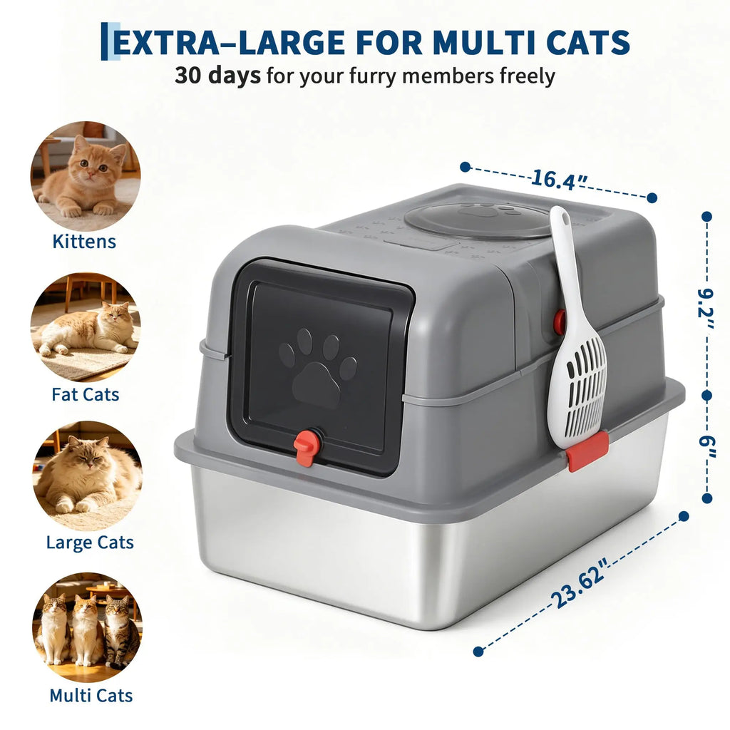 Enclosed Stainless Steel Litter Box With Lid for Cats