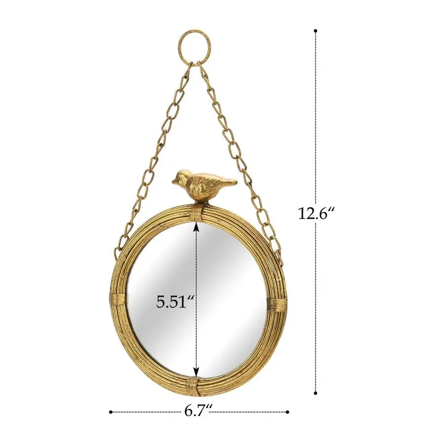 6.7 In Decorative Bird Small Hanging Vintage Mirror