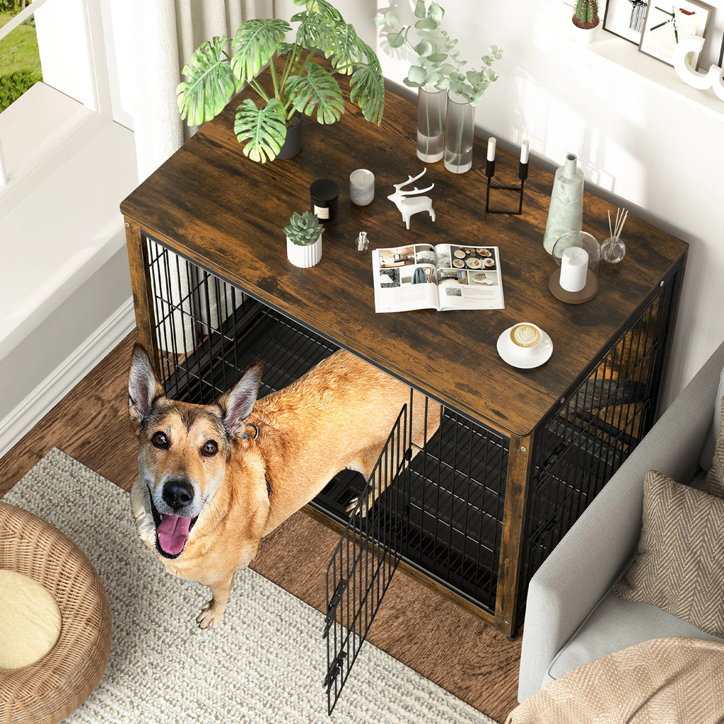 Pet Dog Cage Kennel End Table with 2 Doors