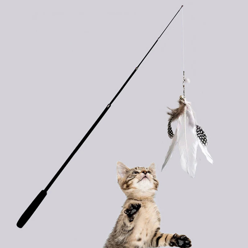 Extended Telescopic Cat Play Stick with Feathers 1.8m