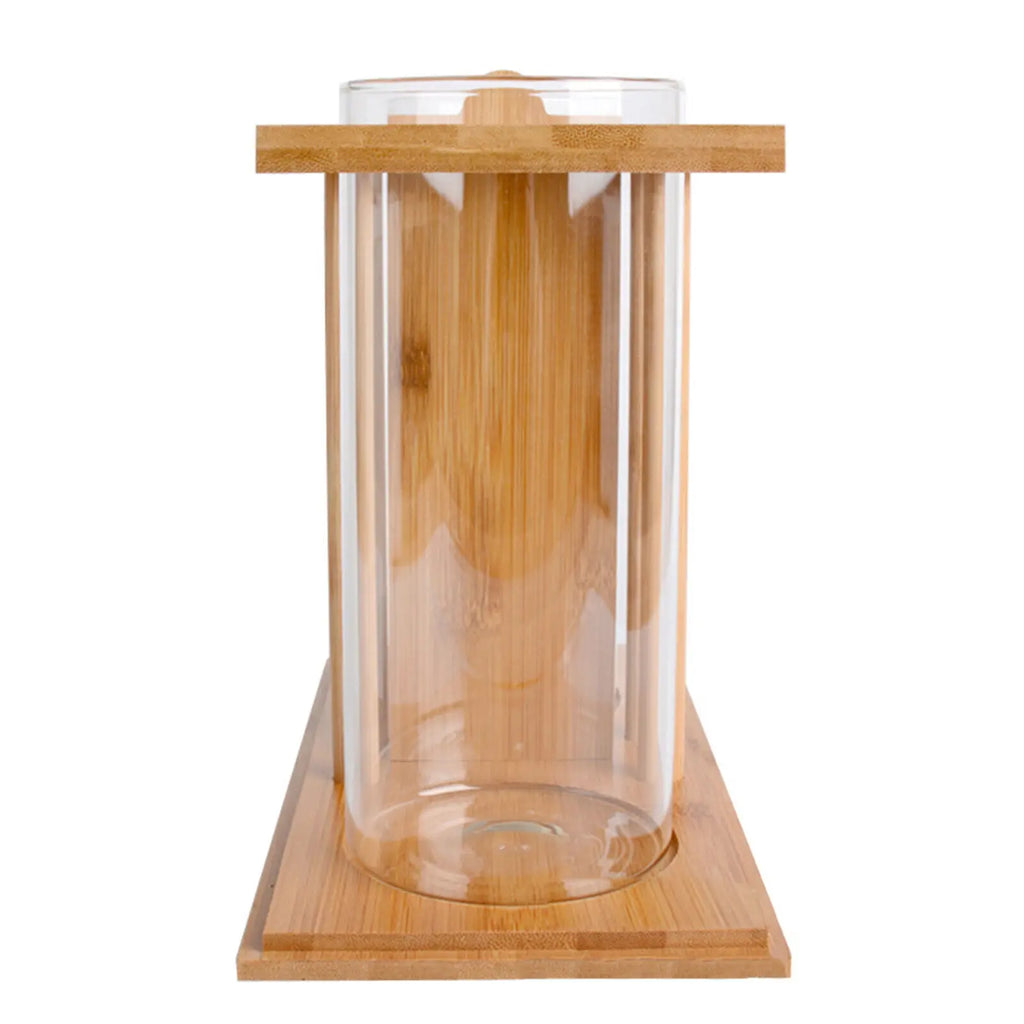 Dual Glass Betta Fish Tank with LED Light Bamboo Base
