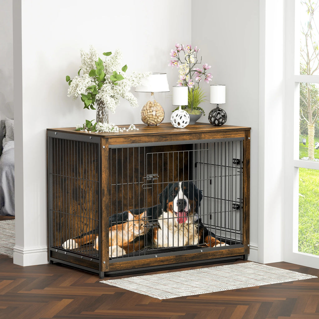 Pet Dog Cage Kennel End Table with 2 Doors