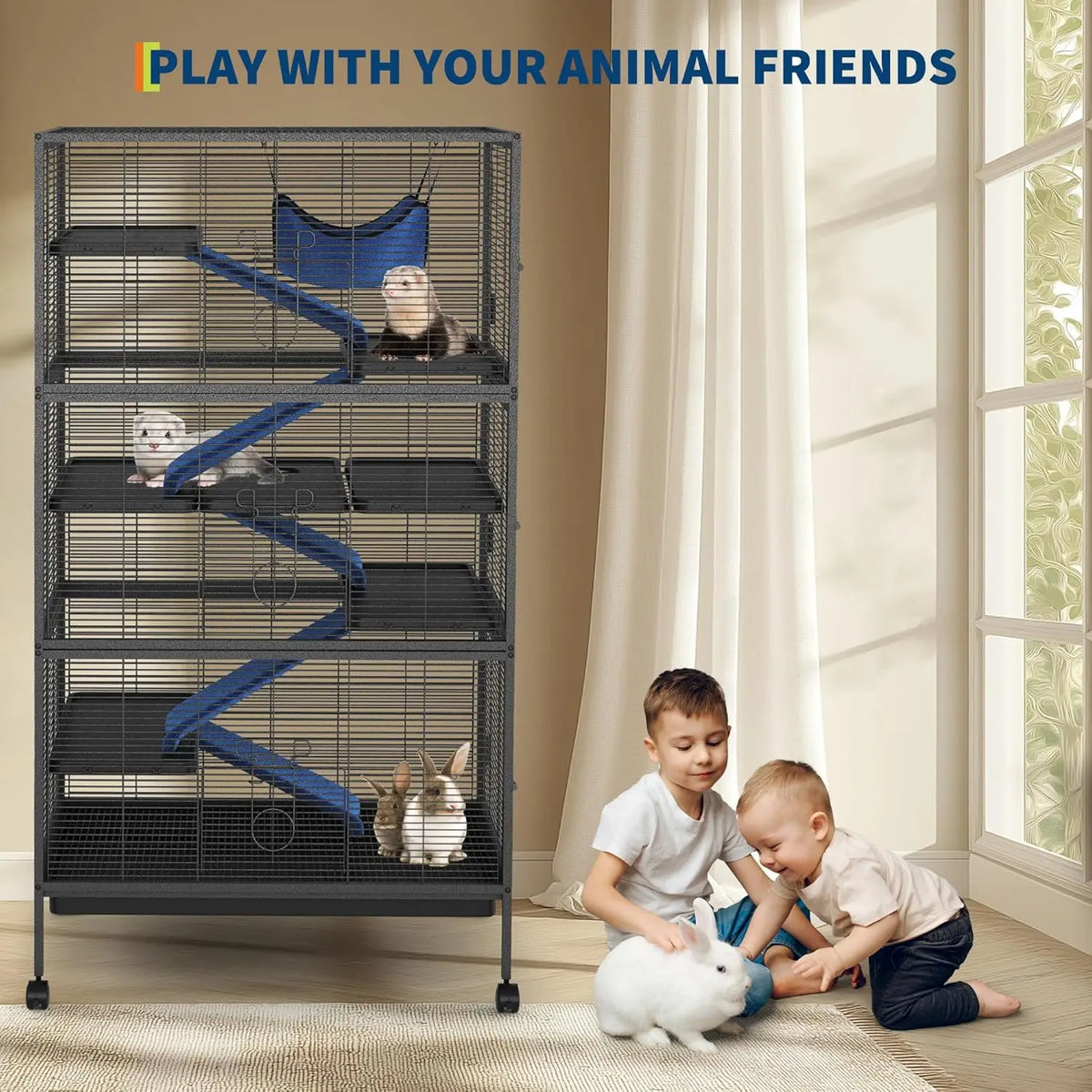 6-Tier Cage with Rolling Stand for Birds and Small Animals